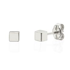 14K White Gold Women's Earrings - Golden Cube - Small