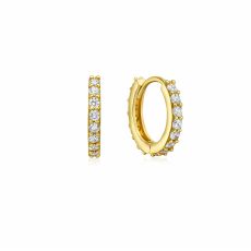 14K Yellow Gold Women's Hoop Earrings - Glittering Athena Hoops S