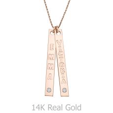 Bar Necklace with Personalized Engraving, in Rose Gold with Diamonds