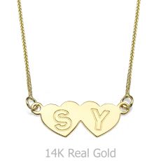 Engraved Pendant Necklace in Yellow Gold - Loving Hearts