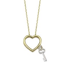 14K Yellow Gold Women's Pendant - Heart key