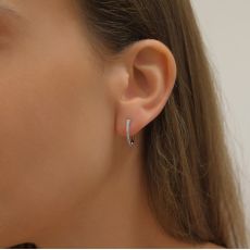 14K White Gold Diamond Women's Hoop Earrings - S