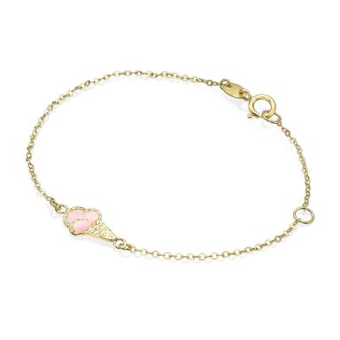14K Gold Girls' Bracelet - Ice Cream Cone: Pink