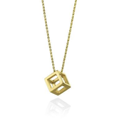 Pendant and Necklace in 14K Yellow Gold - Golden Cube
