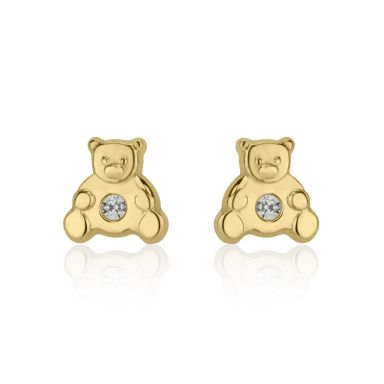 14K Yellow Gold Kid's Stud Earrings - Sparkling Teddy