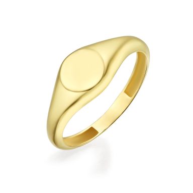 14K Yellow Gold Ring - Glossy Round Seal