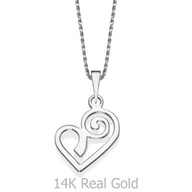 Pendant and Necklace in 14K White Gold - Original Heart