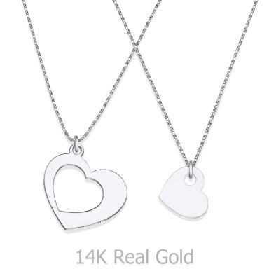 For Mother & Daughter - Hearts in White Gold