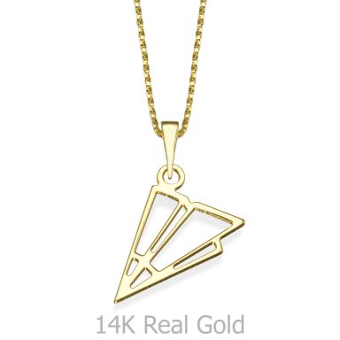 Pendant and Necklace in 14K Yellow Gold - Paper Airplane