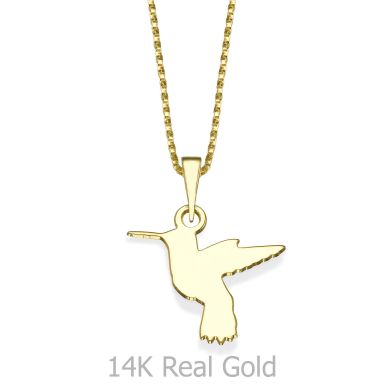Pendant and Necklace in 14K Yellow Gold - Hummingbird