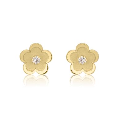 14K Yellow Gold Kid's Stud Earrings - Daisy Flower