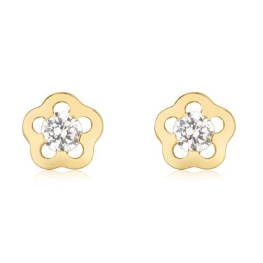 14K Yellow Gold Kid's Stud Earrings - Jasmine Flower - Small