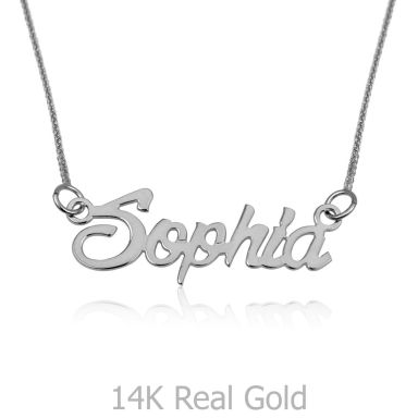 14K White Gold Name Necklace "Diamond" English