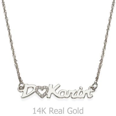 14K White Gold Name Necklace "Gold" English with CZ