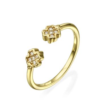 Open Ring in Yellow Gold - Sparkling Clovers