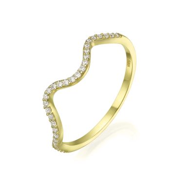 14K Yellow Gold Rings - Sparkling  Wave