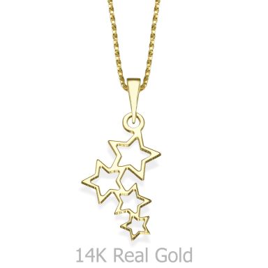 Pendant and Necklace in 14K Yellow Gold - Wishing Stars