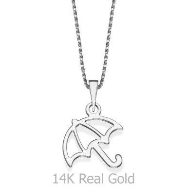 Pendant and Necklace in 14K White Gold - Silver Umbrella