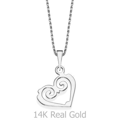 Pendant and Necklace in 14K White Gold - Fairy Tale Heart