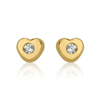 14K Yellow Gold Kid's Stud Earrings - Sparkling Heart - Small
