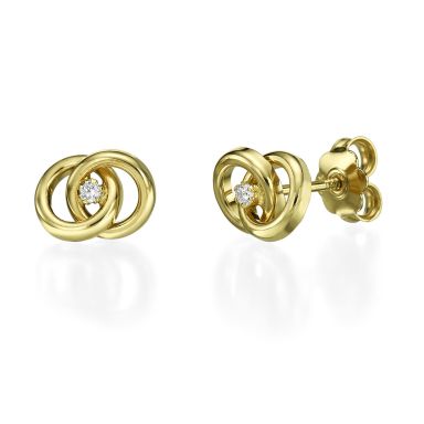14K Yellow Gold Teen's Stud Earrings - Linked circles