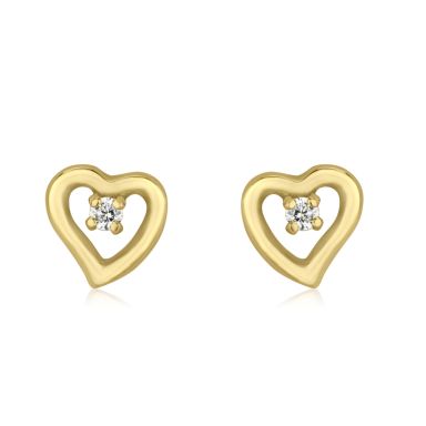 14K Yellow Gold Kid's Stud Earrings - Poetic Heart