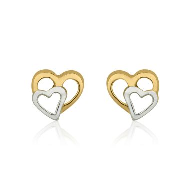 14K White & Yellow Gold Kid's Stud Earrings - Joined Hearts