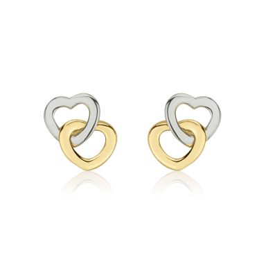 14K White & Yellow Gold Kid's Stud Earrings - Hearts Intertwined