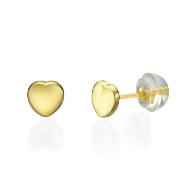 14K Yellow Gold Kid's Stud Earrings - Exciting Heart