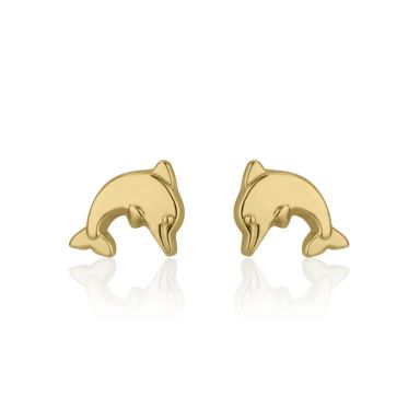 14K Yellow Gold Kid's Stud Earrings - Joyous Dolphin