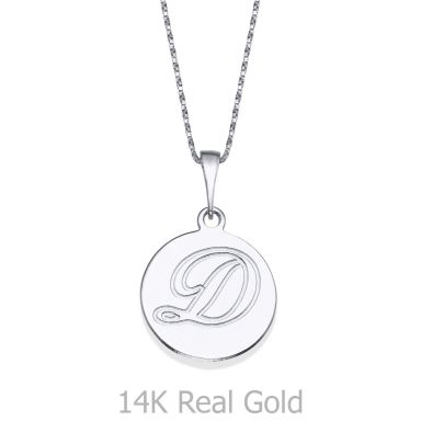 Engraved Initial Disc Necklace in White Gold