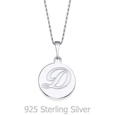 Engraved Initial Disc Necklace in 925 Sterling Silver