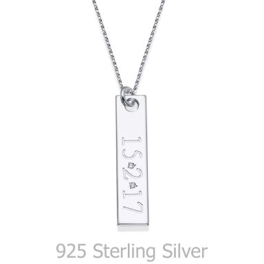 Necklace and Vertical Bar Pendant in 925 Sterling Silver with Diamonds