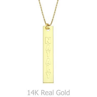Vertical Bar Necklace with Name Engraving, in Yellow Gold