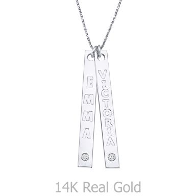 Bar Necklace with Personalized Engraving, in White Gold with Diamonds