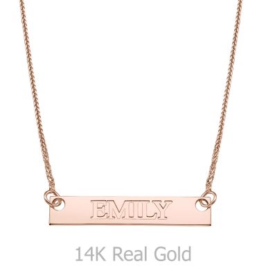 Rectangular Bar Necklace with Personalized Name Engraving, in Rose Gold