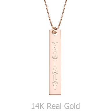 Vertical Bar Necklace with Name Engraving, in Rose Gold