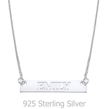 Rectangular Bar Necklace with Personalized Name Engraving, in 925 Silver