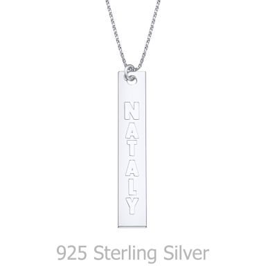 Vertical Bar Necklace with Name Engraving, in 925 Silver