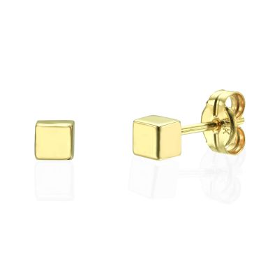 14K Yellow Gold Women's Earrings - Golden Cube - Small