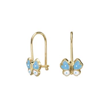 Dangle Earrings in14K Yellow Gold - Gila Flower - Light Blue