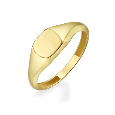14K Yellow Gold Ring - Glossy Square Seal