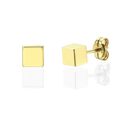 14K Yellow Gold Women's Earrings - Golden Cube - Large