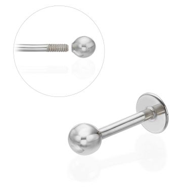 Tragus / Labret Piercing in 14K White Gold with Gold Ball
