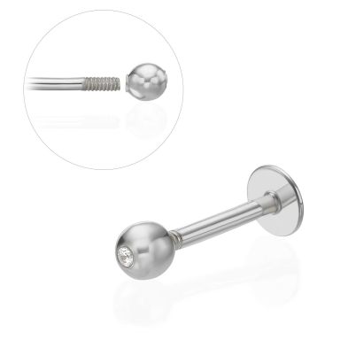 Tragus / Labret Piercing in 14K White Gold with Cubic Zirconia