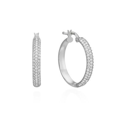 14K White Gold Women's Earrings - Shiny Hoop - L