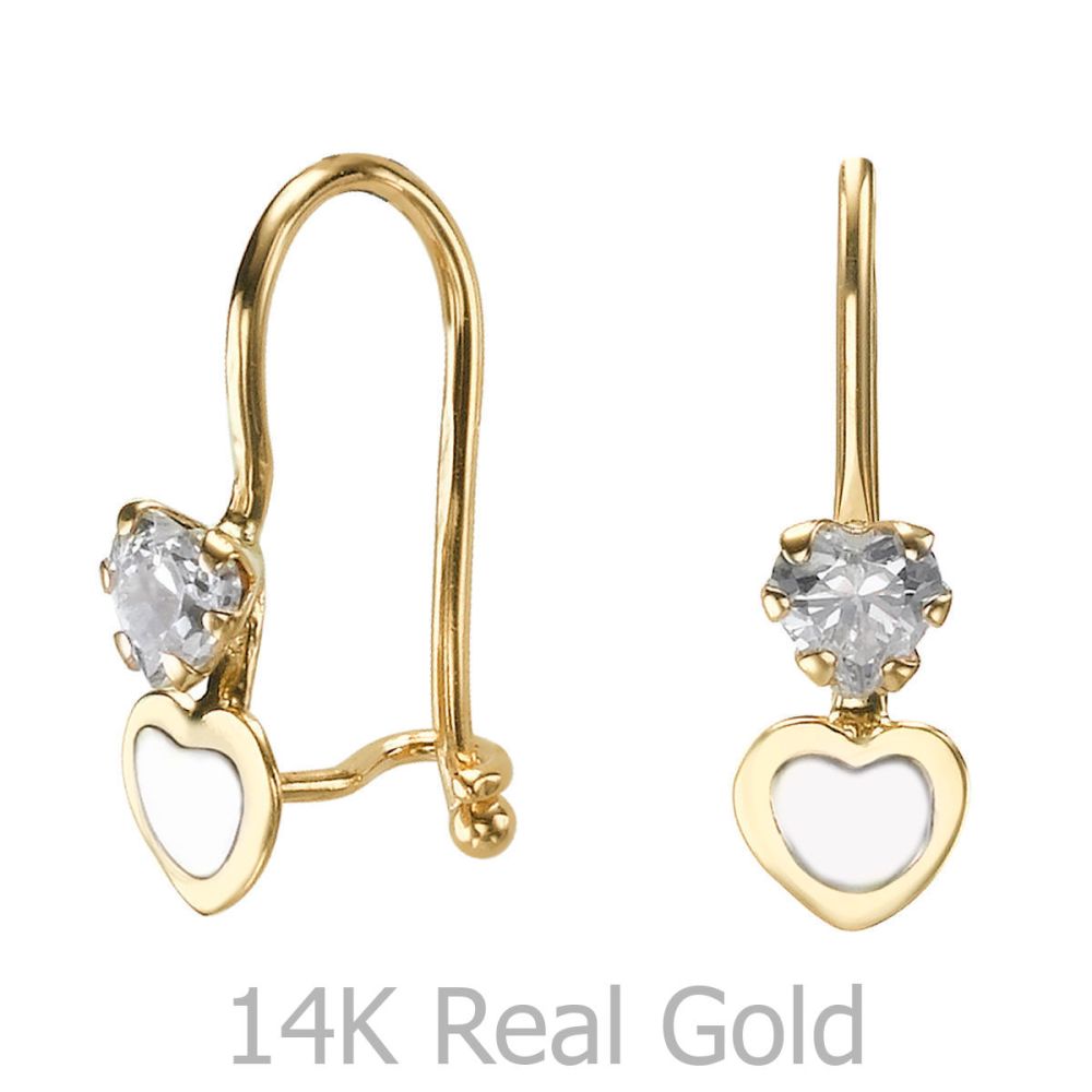 Gold Earrings | Dangle Earrings in14K Yellow Gold - Triple Love Heart