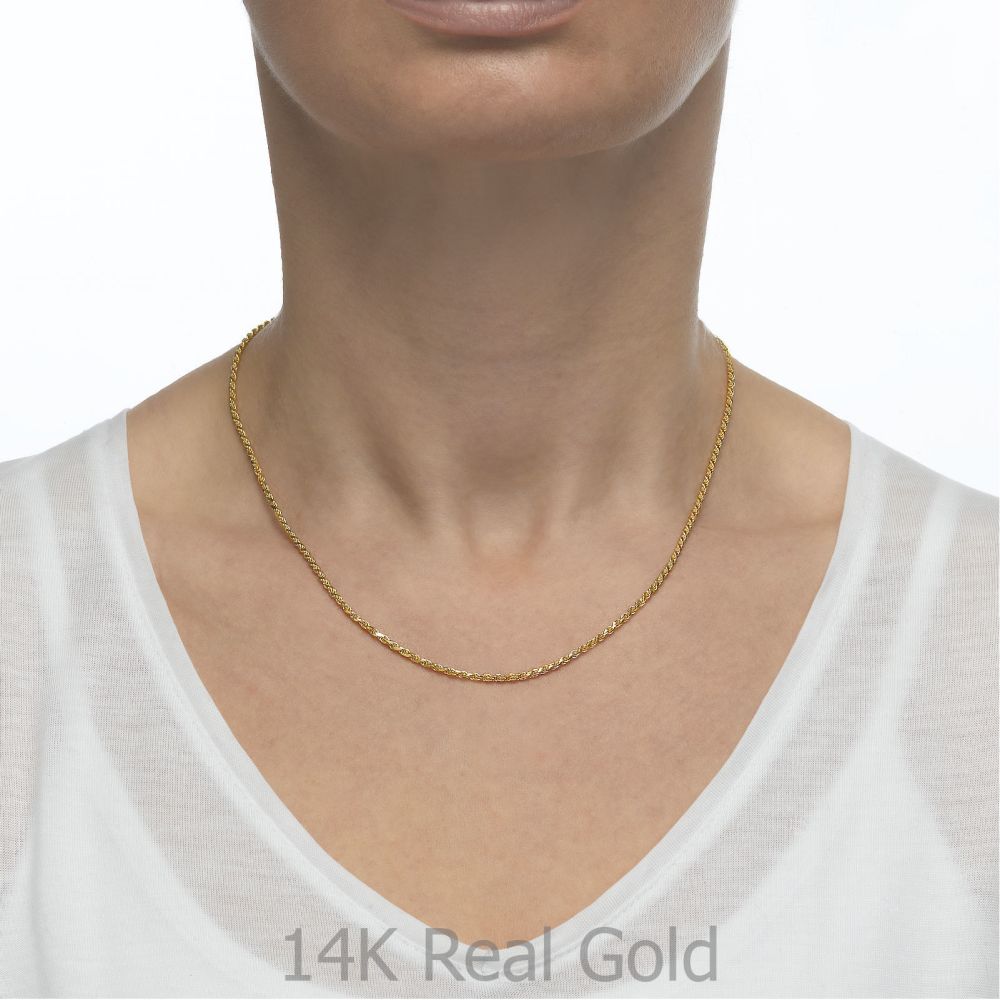 Gold Chains | 14K Yellow Gold Rope Chain Necklace 1.9mm Thick, 17.7