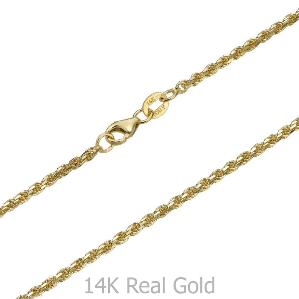 Gold Chains | 14K Yellow Gold Rope Chain Necklace 1.9mm Thick, 17.7