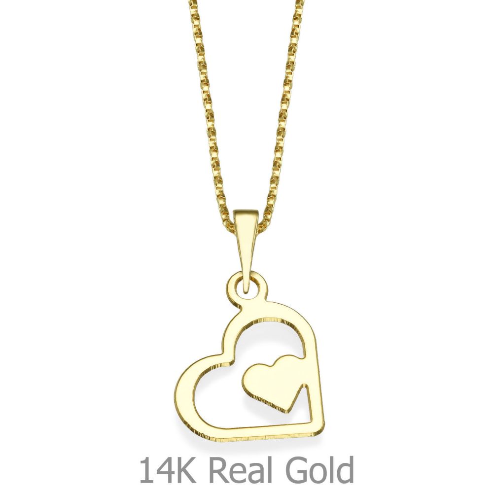 Girl's Jewelry | Pendant and Necklace in 14K Yellow Gold - Wondrous Heart